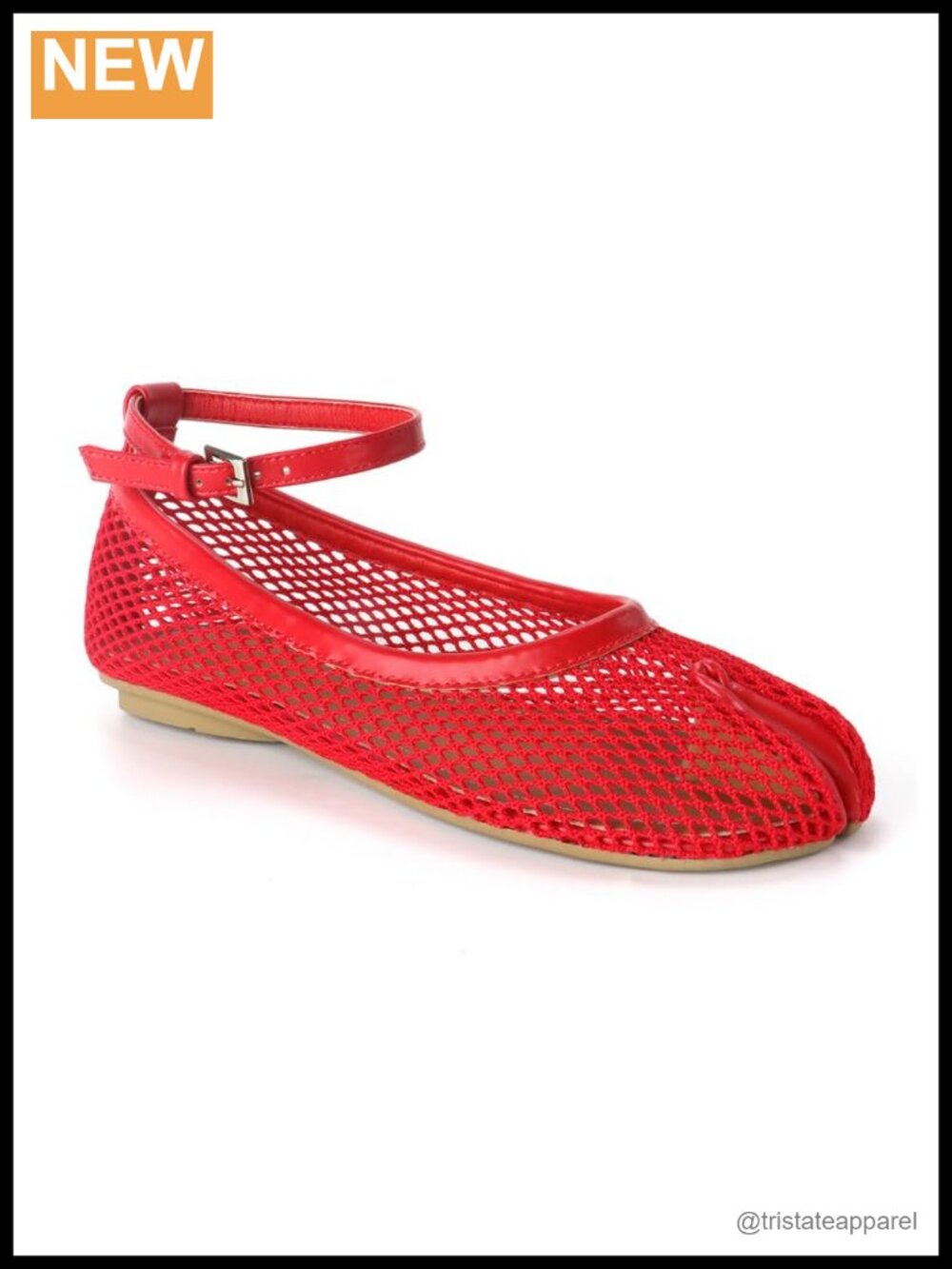 Women's Split Toe Ballet Flats Mesh Ankle Strap Buckle Flat Shoes